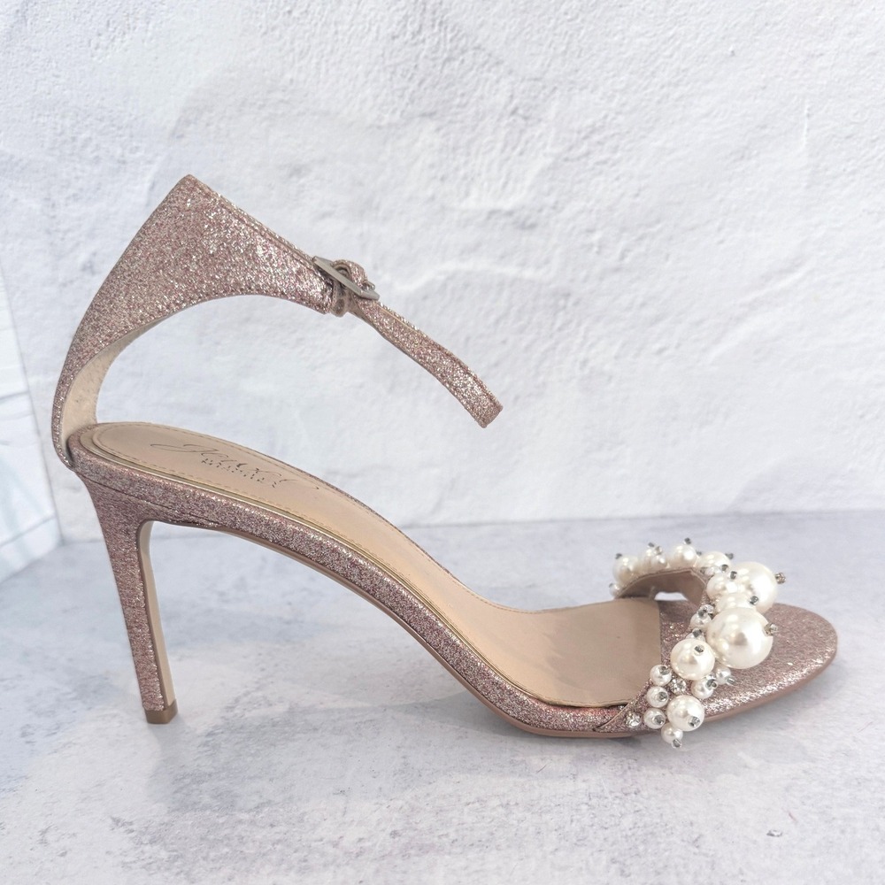 Jewel Badgley Mischka Lassie Rose Gold Glitter Pearl Stiletto Heels Size 9 - Picture 4 of 16